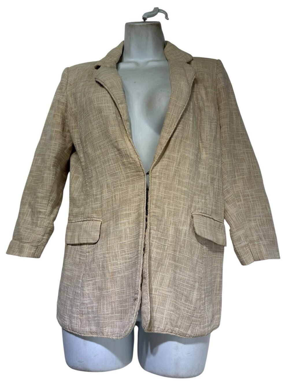 BCBG Paris Women’s Size 4 Beige Linen Blend 3/4 Sleeve Blazer Jacket